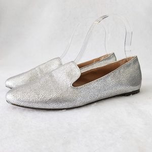 J.Crew Factory Addie Crackle Silver Metallic Loafers Career Flats Womens Sz 6.5